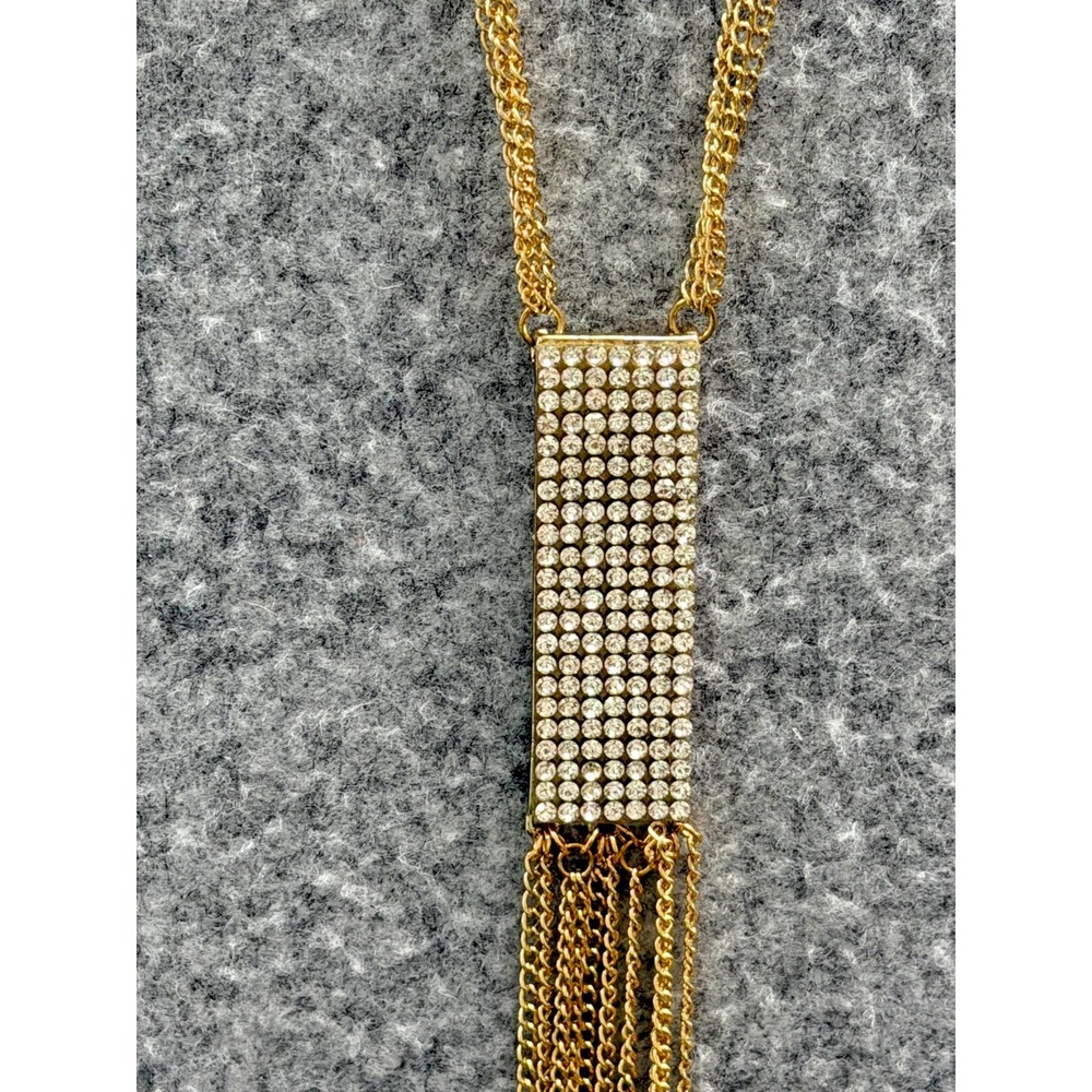 Goldtone Tassel Rhinestone and Chain Necklace - Picture 6 of 7